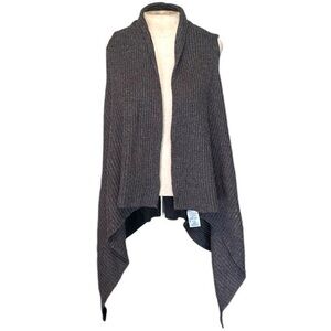 led luxe essentials denim sleeveless cardigan open front sweater color is gray